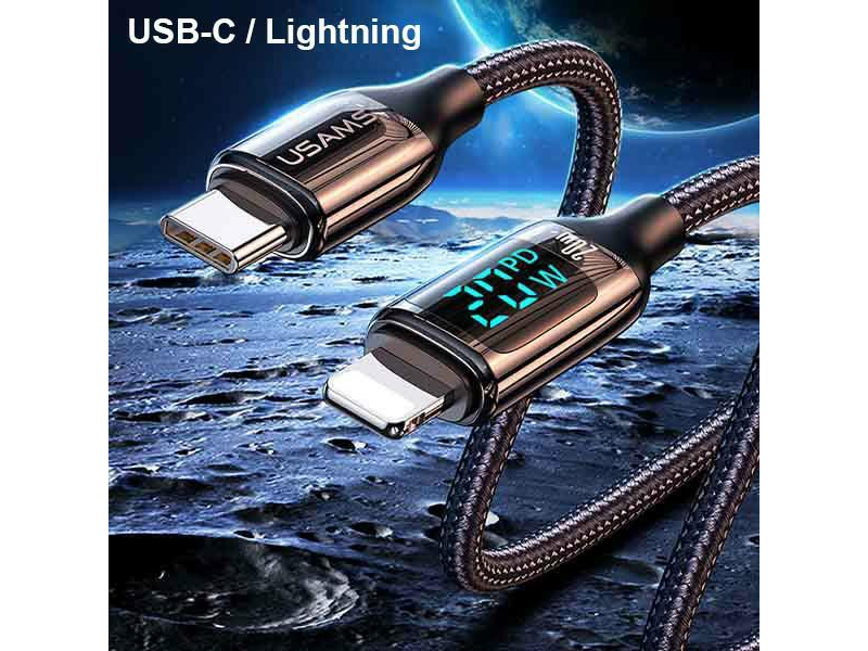 USAMS Kabel pleciony USB-C/Lightning LED 1,2m 20W PD Fast Charge