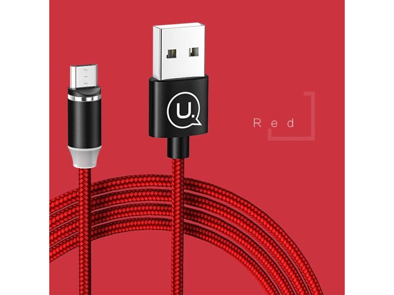 USAMS Kabel magnetyczny U-Sure microUSB1m 2,1A pleciony czerwony