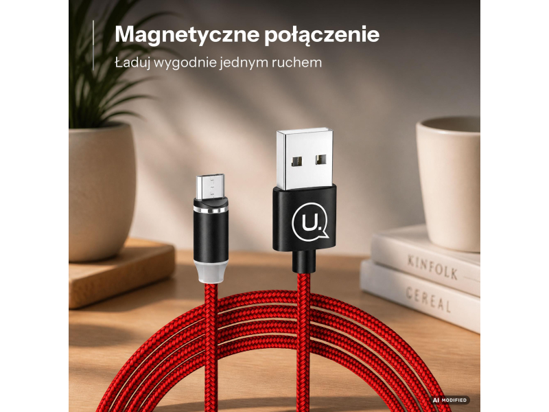 USAMS Kabel magnetyczny U-Sure microUSB1m 2,1A pleciony czerwony