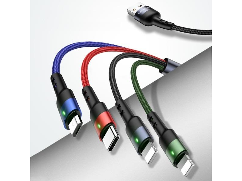 USAMS Kabel pleciony U26 4w1 3m 2A (2xlightning/microUSB/USB-C)