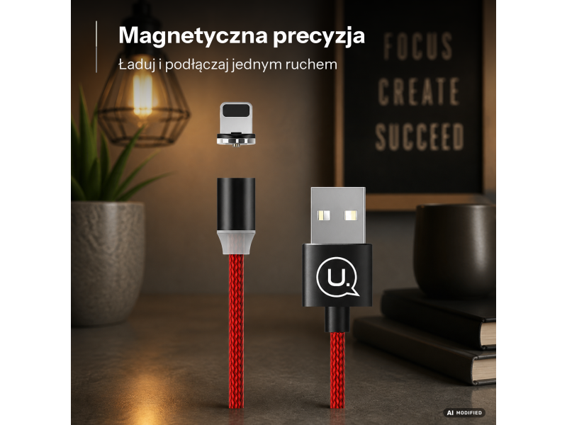USAMS Kabel magnetyczny U-Sure lightning 1m 2,1A pleciony czerwony