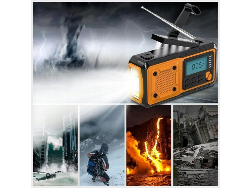 NO NAME Radio awaryjne AM/FM IPX3 z dynamem, latarką, powerbankiem