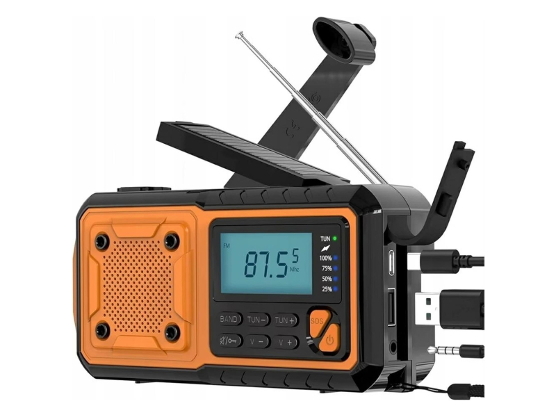 NO NAME Radio awaryjne AM/FM IPX3 z dynamem, latarką, powerbankiem