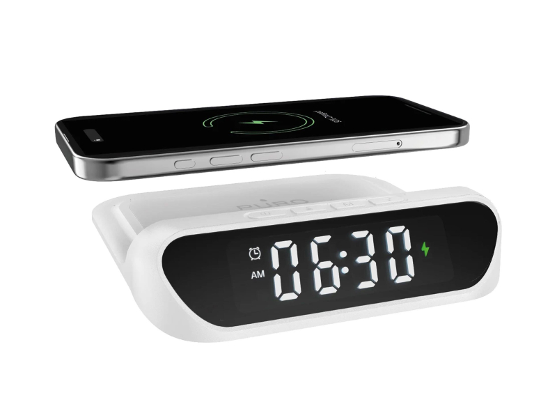 Puro Multifunction alarm clock with wireless charging base, 15 W