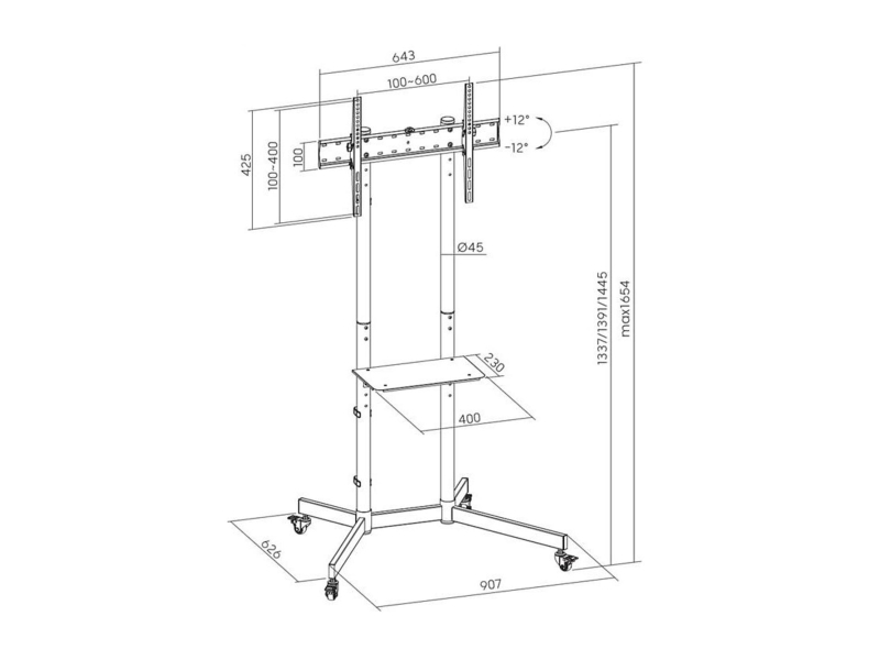 Gembird Stojak pod telewizor aluminiowy mobilny 37-70 cali Czarny