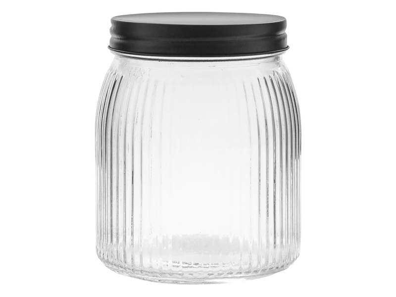 Altom Pojemnik szklany relief z pokrywą 950 ml czarny