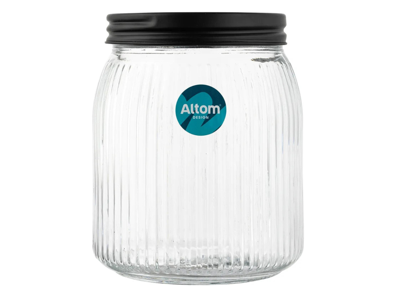 Altom Pojemnik szklany relief z pokrywą 950 ml czarny