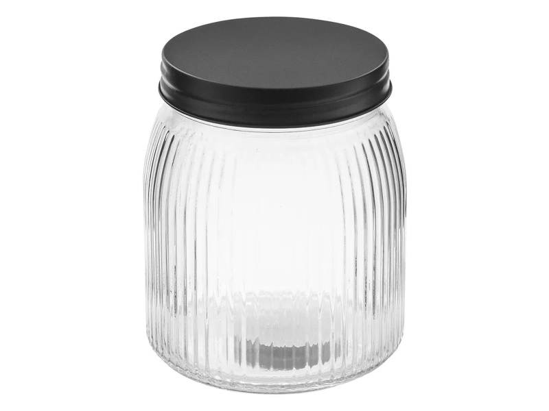 Altom Pojemnik szklany relief z pokrywą 950 ml czarny