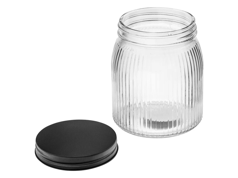 Altom Pojemnik szklany relief z pokrywą 950 ml czarny