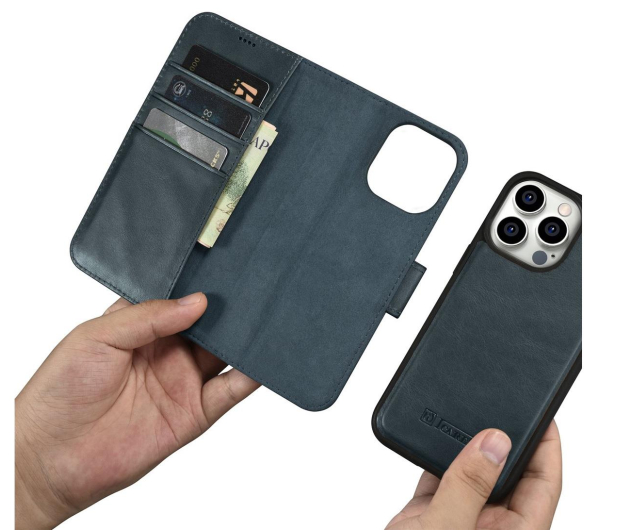 iCarer Wallet Case Oil Wax do iPhone 14 Pro (Anti-RFID) niebieski - 1201117 - zdjęcie 3