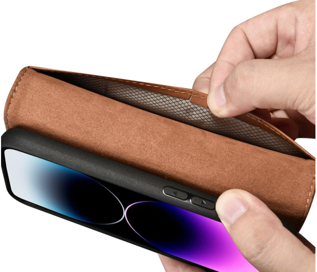 iCarer Wallet Case do iPhone 14 Pro (anti-RFID) brązowy - 1201176 - zdjęcie 6