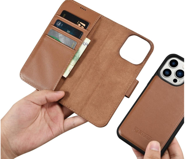 iCarer Wallet Case do iPhone 14 Pro (anti-RFID) brązowy - 1201176 - zdjęcie 7