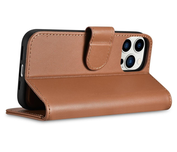 iCarer Wallet Case do iPhone 14 Pro (anti-RFID) brązowy - 1201176 - zdjęcie 4