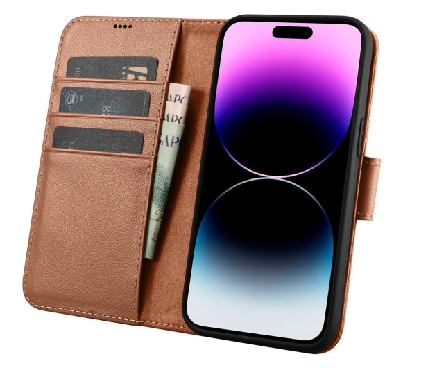 iCarer Wallet Case do iPhone 14 Pro (anti-RFID) brązowy - 1201176 - zdjęcie 3