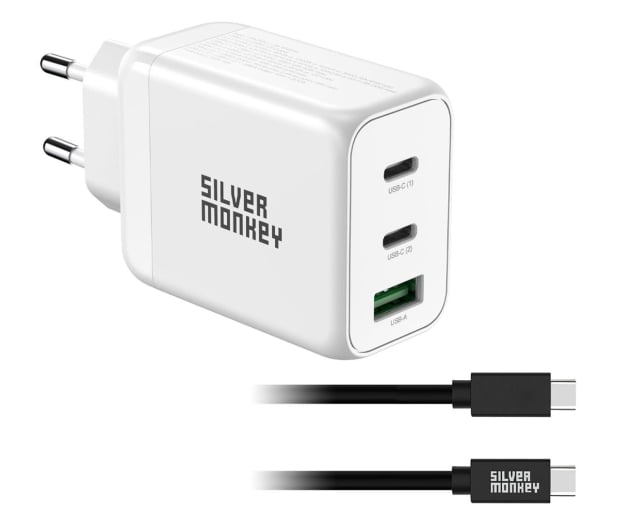 Ładowarka do smartfonów Silver Monkey Ładowarka GaN 65W + Kabel USB-C 60W