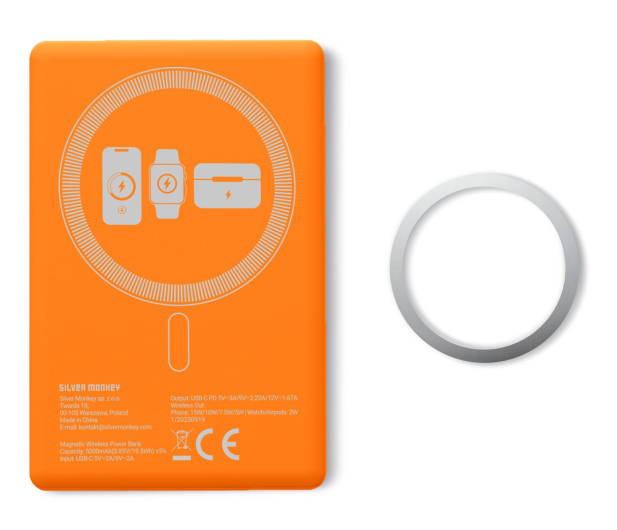 Silver Monkey Smart 5 000 mAh MagSafe UltraSlim 3w1 Kosmiczny pomarańcz - 1487198 - zdjęcie