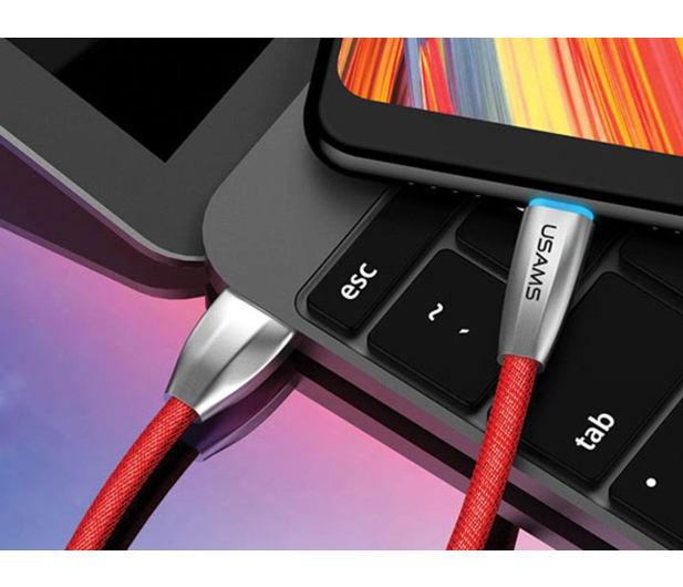 USAMS Kabel pleciony U-Light USB-C czerwony - 1569149 - zdjęcie 2