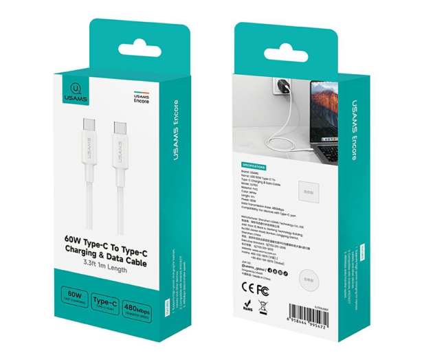 USAMS Kabel U90 60W USB-C do USB-C biały - 1569159 - zdjęcie 4