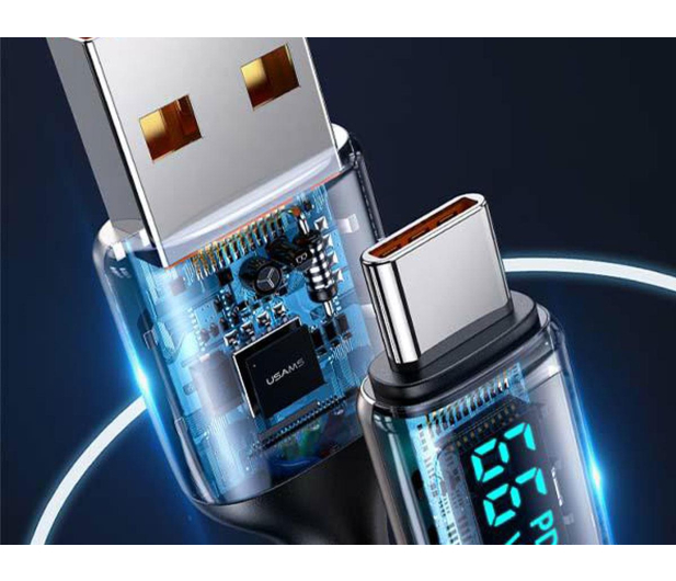 USAMS Kabel pleciony U78 USB-C 1,2m LED 6A Fast Charging biały - 1569015 - zdjęcie 3