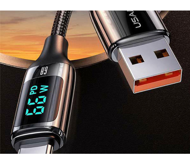 USAMS Kabel pleciony U78 USB-C 1,2m LED 6A Fast Charging biały - 1569015 - zdjęcie 4