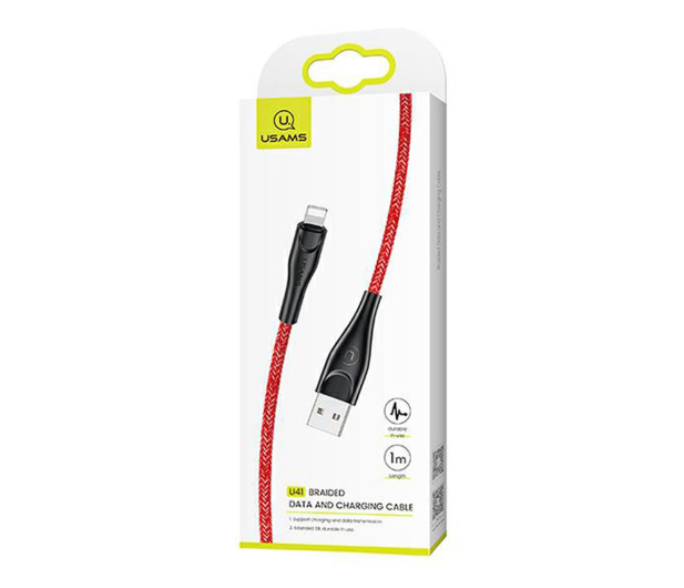 USAMS Kabel pleciony U41 lightning 1m 2A czerwony Fast Charge - 1569016 - zdjęcie 2