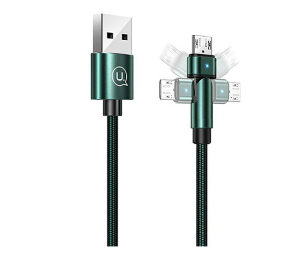 USAMS Kabel pleciony obrotowy U60 2A microUSB zielony - 1569074 - zdjęcie