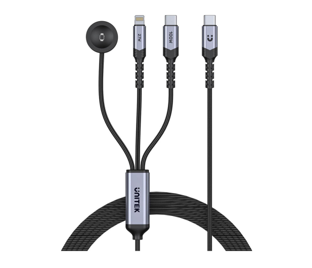 Unitek Kabel 3w1 USB-C Lightning Apple Watch PD 100W 480Mbps 1,2m - 1576038 - zdjęcie