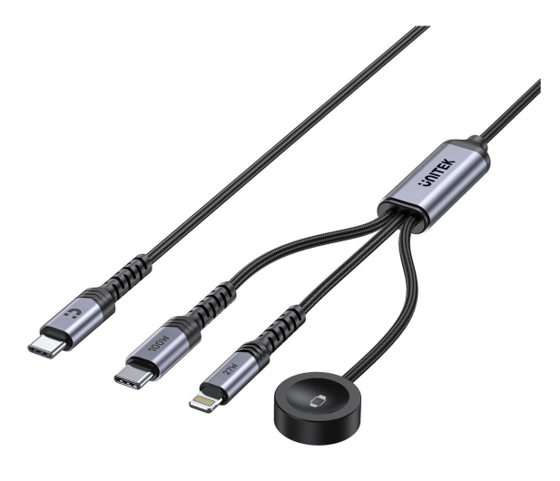Unitek Kabel 3w1 USB-C Lightning Apple Watch PD 100W 480Mbps 1,2m - 1576038 - zdjęcie 3