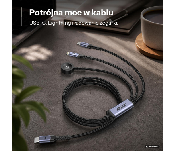 Unitek Kabel 3w1 USB-C Lightning Apple Watch PD 100W 480Mbps 1,2m - 1576038 - zdjęcie 2