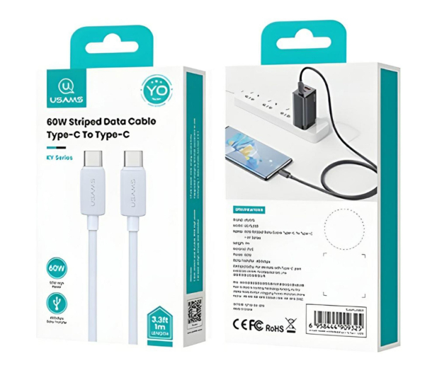 USAMS Kabel US-SJ691 60W USB-C do USB-C 1m biały - 1569112 - zdjęcie 3