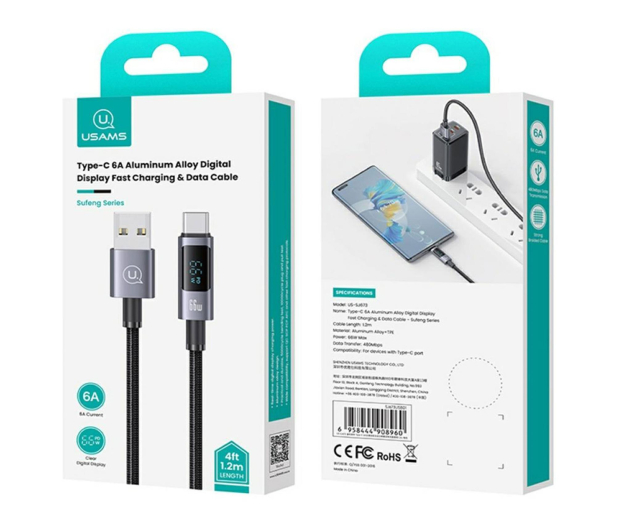 USAMS Kabel 66W 6A Fast Charging USB-C do USB-A 1,2m stalowy - 1569022 - zdjęcie 10