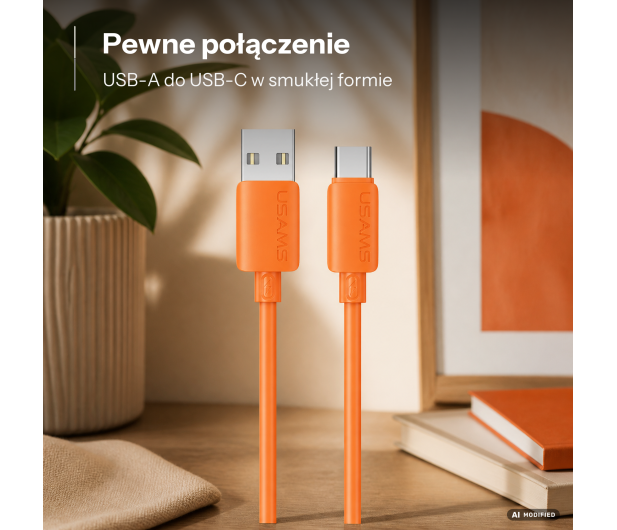 USAMS Kabel 3A Silicone Fast Charging USB-C pomarańczowy - 1569056 - zdjęcie 2