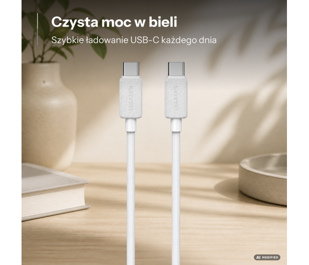 USAMS Kabel US-SJ691 60W USB-C do USB-C 1m biały - 1569112 - zdjęcie 2