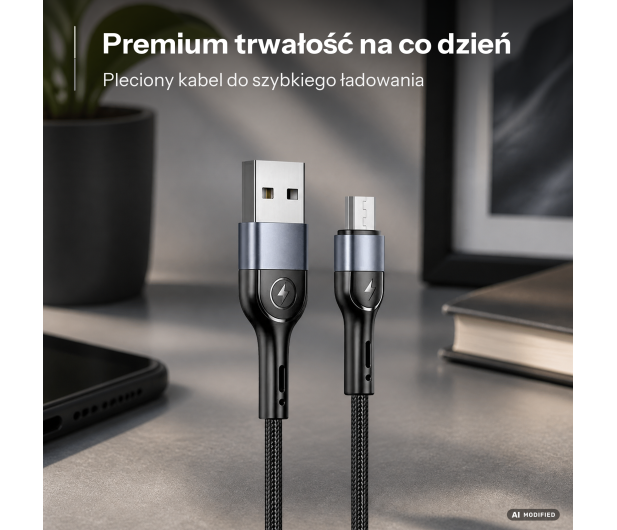 USAMS Kabel pleciony U55 2A micro USB U55 czarny - 1569110 - zdjęcie 2