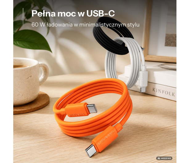 USAMS Kabe 60W 3A Silicone Fast Charging USB-C do USB-C biały - 1569019 - zdjęcie 2