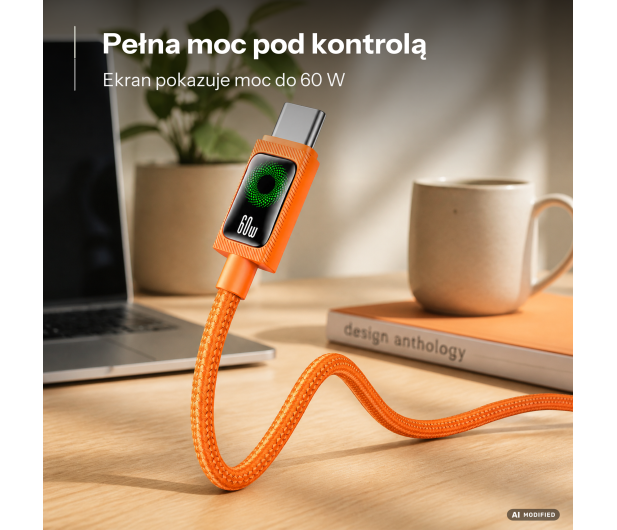 USAMS Kabel PD 60W USB-C/USB-C 1,2m pomarańczowy - 1569113 - zdjęcie 3