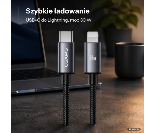 USAMS Kabel U91 30W USB-C do Lightning 1m stalowy - 1569090 - zdjęcie 2