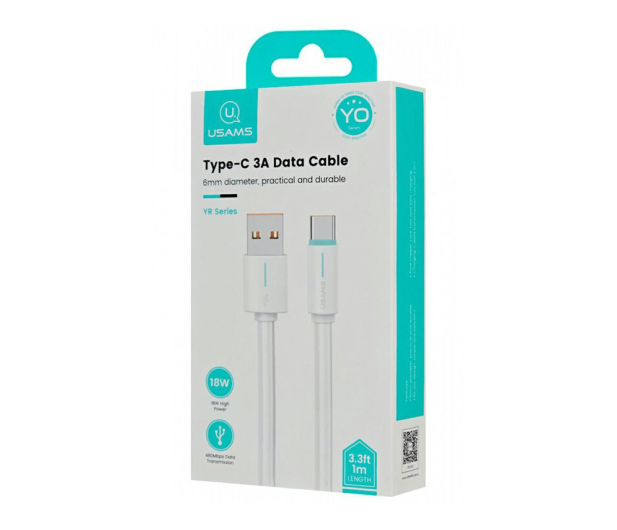 USAMS Kabel USB-C 3A YU Series 1m USB-C/USB-A biały - 1569086 - zdjęcie 2