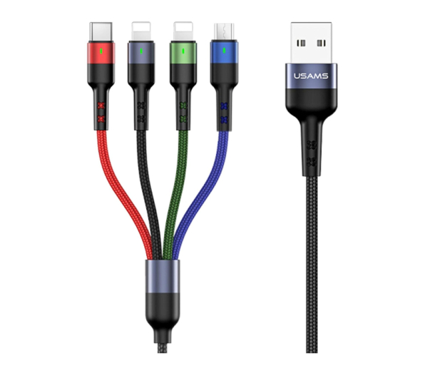 USAMS Kabel pleciony U26 4w1 0,35m 2A (2xlight/microUSB/C) - 1569041 - zdjęcie