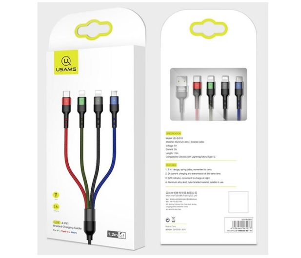 USAMS Kabel pleciony U26 4w1 0,35m 2A (2xlight/microUSB/C) - 1569041 - zdjęcie 4