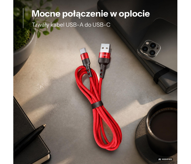 USAMS Kabel pleciony U26 USB-C 1m 3A Fast Charging czerwony - 1569040 - zdjęcie 2