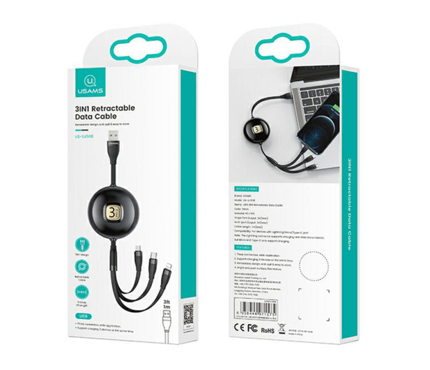 USAMS Kabel 3w1 1m niebieski/blue(lightning/microUSB/USB-C - 1569046 - zdjęcie 8