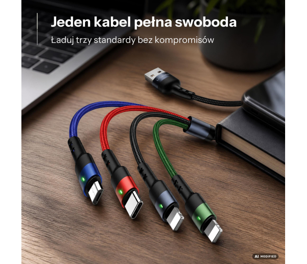 USAMS Kabel pleciony 1,2m 2A (2xlightning/microUSB/USB-C) - 1569053 - zdjęcie 2