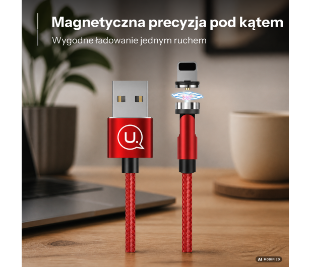 USAMS Kabel kątowy magnetyczny lightning 2,1A 1m pleciony czerwony - 1568984 - zdjęcie 2
