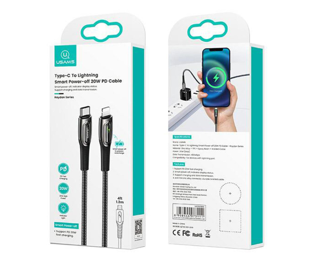 USAMS Kabel pleciony C/Lightning Smart Power-off 20W 1,2m zielony - 1568990 - zdjęcie 10