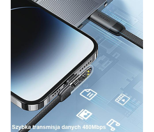 USAMS Kabel kątowy USB-C/Lightning PD 20W Fast Charge 1,2m czarny - 1568993 - zdjęcie 9