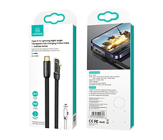 USAMS Kabel kątowy USB-C/Lightning PD 20W Fast Charge 1,2m czarny - 1568993 - zdjęcie 10