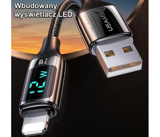 USAMS Kabel pleciony lightning 1,2mLED 2,4A Fast Charging czarny - 1569000 - zdjęcie 2