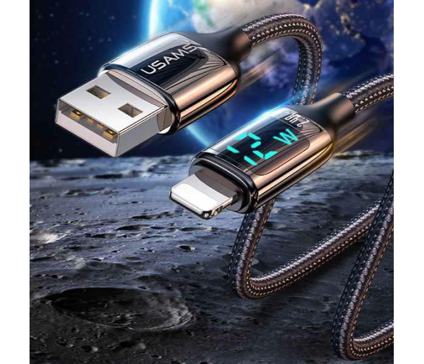 USAMS Kabel pleciony lightning 1,2mLED 2,4A Fast Charging czarny - 1569000 - zdjęcie 4