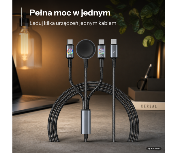 USAMS Kabel 3w1 z ładowarką indukcyjną 72W do USB-C stalowy - 1569028 - zdjęcie 2